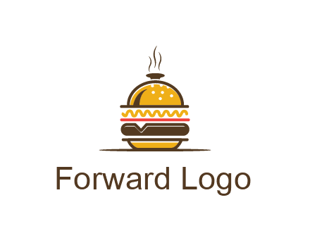 burger with a dish lid logo for an eatery