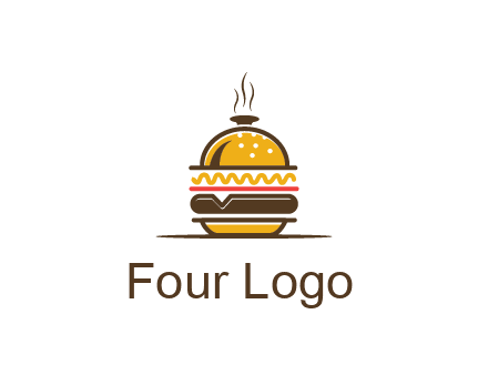 burger with a dish lid logo for an eatery