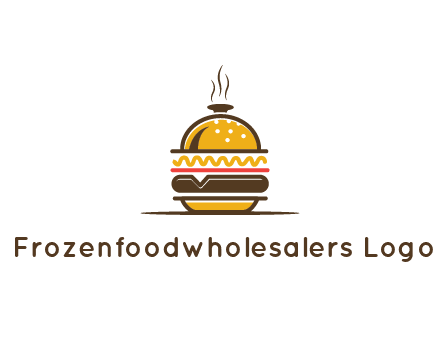 burger with a dish lid logo for an eatery