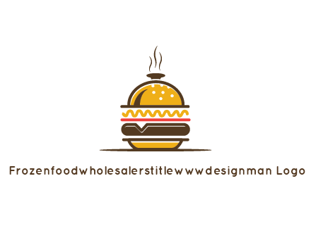 burger with a dish lid logo for an eatery