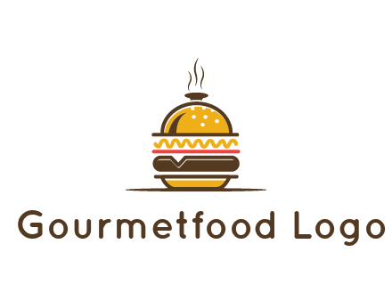 burger with a dish lid logo for an eatery