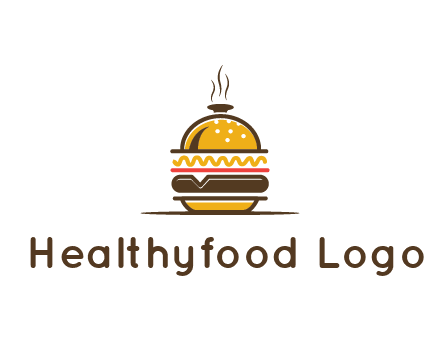 burger with a dish lid logo for an eatery
