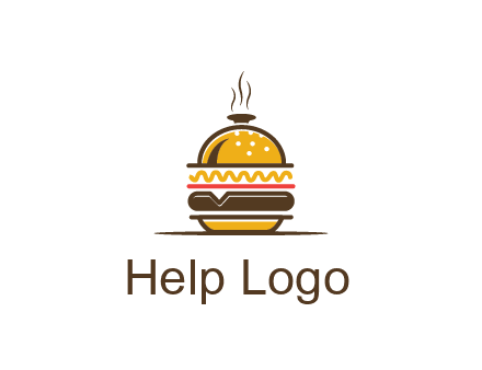 burger with a dish lid logo for an eatery