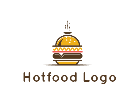 burger with a dish lid logo for an eatery