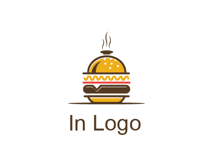 burger with a dish lid logo for an eatery