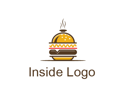 burger with a dish lid logo for an eatery