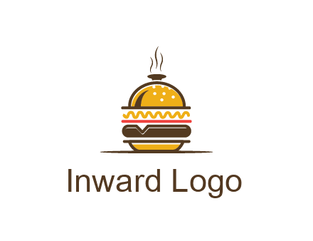 burger with a dish lid logo for an eatery