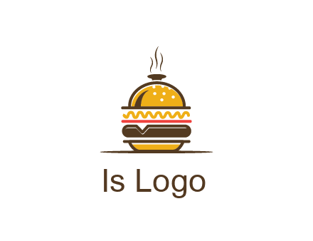 burger with a dish lid logo for an eatery