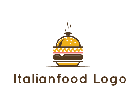 burger with a dish lid logo for an eatery