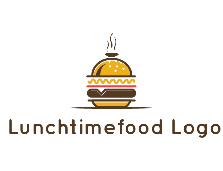 burger with a dish lid logo for an eatery