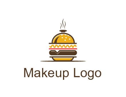 burger with a dish lid logo for an eatery