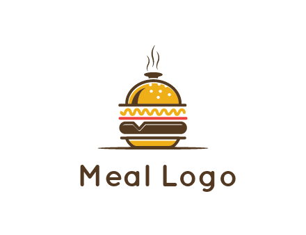 burger with a dish lid logo for an eatery