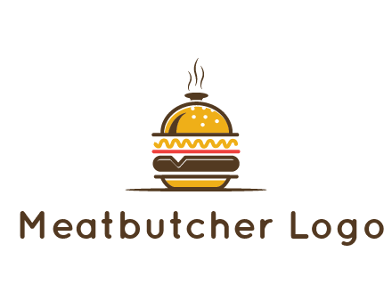 burger with a dish lid logo for an eatery
