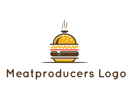 burger with a dish lid logo for an eatery