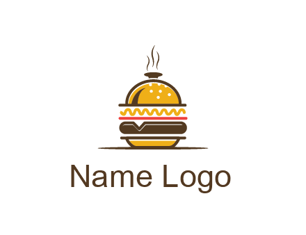 burger with a dish lid logo for an eatery
