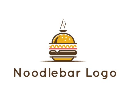 burger with a dish lid logo for an eatery