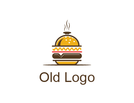 burger with a dish lid logo for an eatery