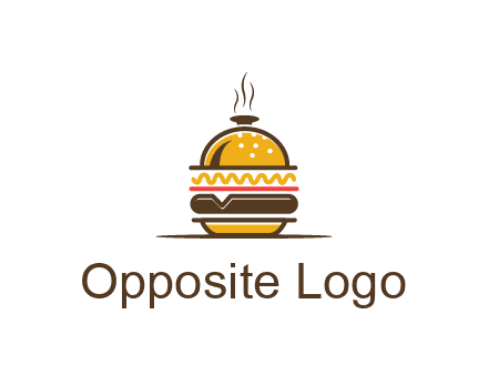 burger with a dish lid logo for an eatery