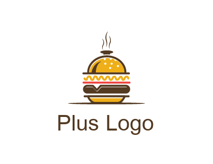 burger with a dish lid logo for an eatery