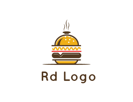 burger with a dish lid logo for an eatery
