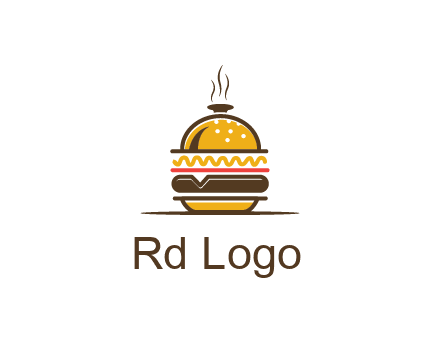 burger with a dish lid logo for an eatery