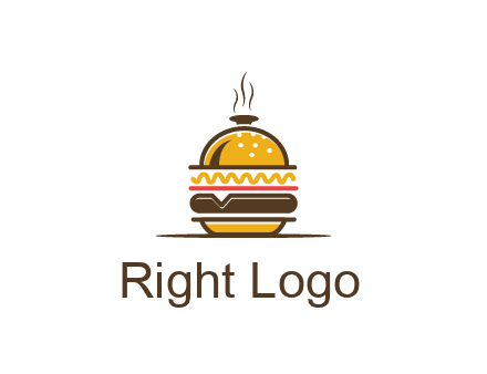 burger with a dish lid logo for an eatery