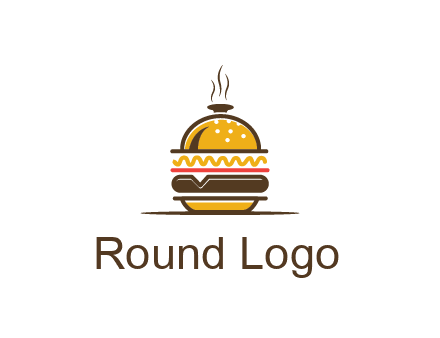 burger with a dish lid logo for an eatery