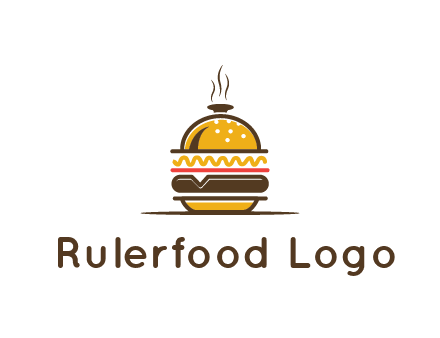 burger with a dish lid logo for an eatery