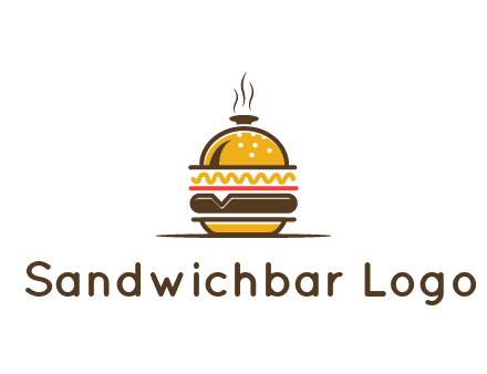 burger with a dish lid logo for an eatery