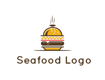 burger with a dish lid logo for an eatery