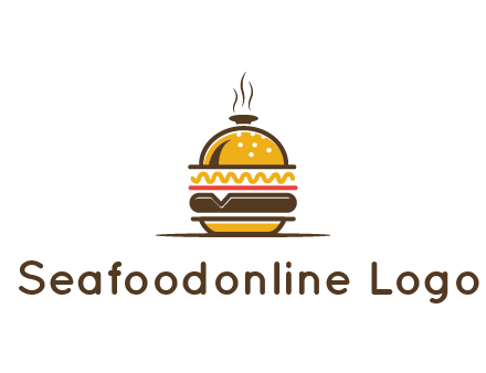 burger with a dish lid logo for an eatery