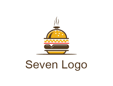 burger with a dish lid logo for an eatery