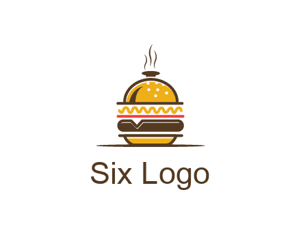 burger with a dish lid logo for an eatery