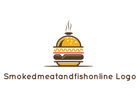 burger with a dish lid logo for an eatery