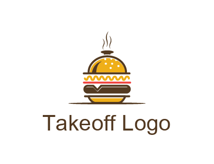 burger with a dish lid logo for an eatery