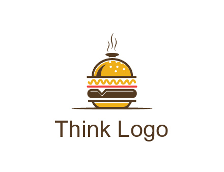 burger with a dish lid logo for an eatery