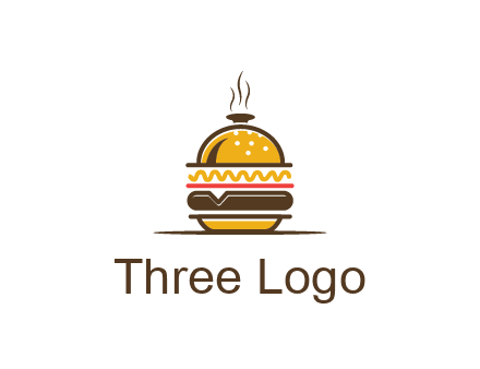 burger with a dish lid logo for an eatery