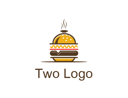 burger with a dish lid logo for an eatery