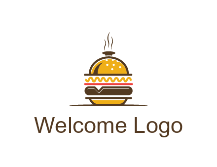 burger with a dish lid logo for an eatery