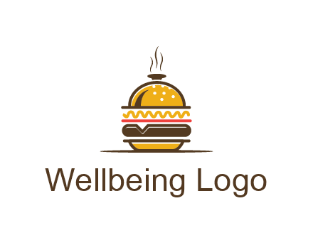 burger with a dish lid logo for an eatery