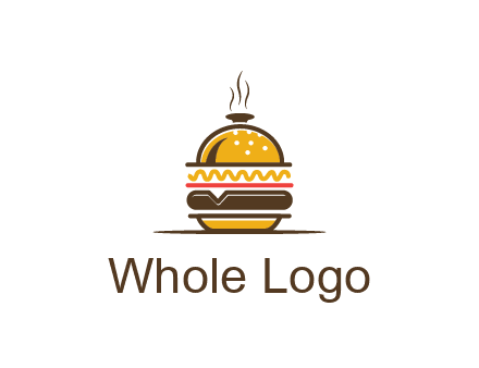 burger with a dish lid logo for an eatery