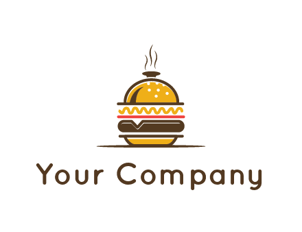 burger with a dish lid logo for an eatery