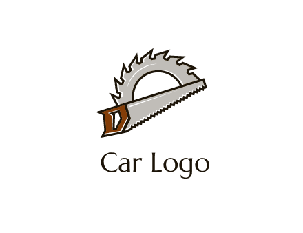 saw over a round saw blade for carpentry or sawmill logo