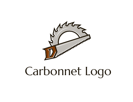 saw over a round saw blade for carpentry or sawmill logo