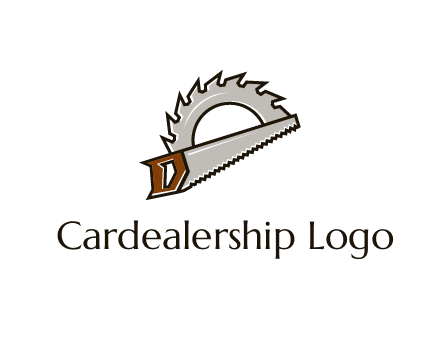 saw over a round saw blade for carpentry or sawmill logo