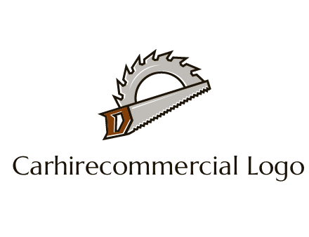 saw over a round saw blade for carpentry or sawmill logo