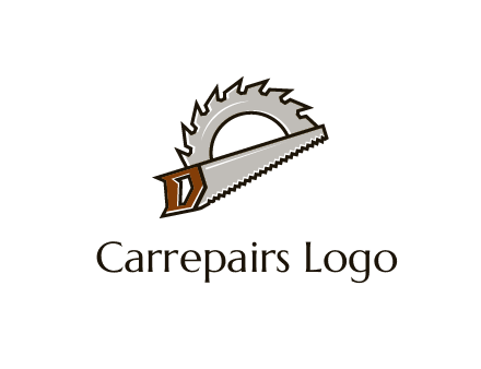 saw over a round saw blade for carpentry or sawmill logo