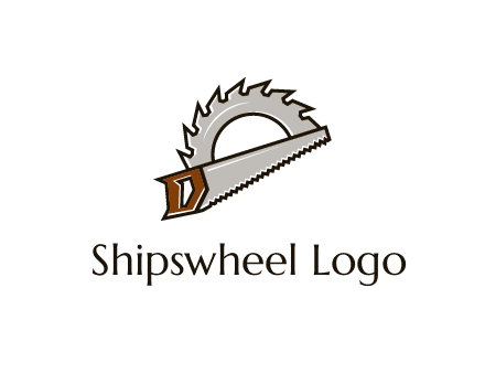 saw over a round saw blade for carpentry or sawmill logo