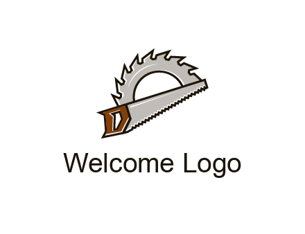 saw over a round saw blade for carpentry or sawmill logo