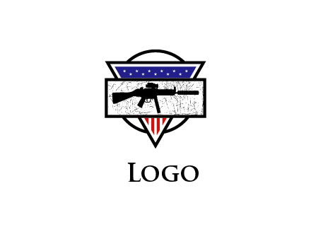 security logo with US flag and sniper rifle or gun